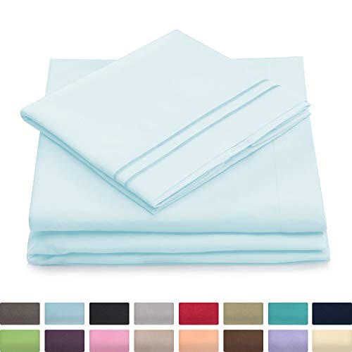 Product Cover King Size Bed Sheets - Baby Blue Luxury Sheet Set - Deep Pocket - Super Soft Hotel Bedding - Cool & Wrinkle Free - 1 Fitted, 1 Flat, 2 Pillow Cases - Light Blue King Sheets - 4 Piece