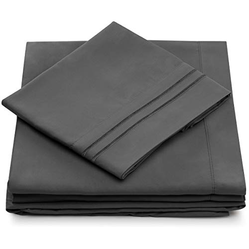 Product Cover Cosy House Collection King Size Bed Sheets - Grey Luxury Sheet Set - Deep Pocket - Super Soft Hotel Bedding - Cool & Wrinkle Free - 1 Fitted, 1 Flat, 2 Pillow Cases - Charcoal King Sheets - 4 Piece