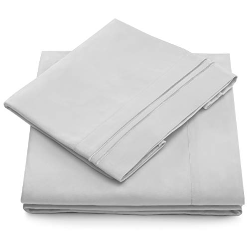 Product Cover King Size Bed Sheets - Silver Luxury Sheet Set - Deep Pocket - Super Soft Hotel Bedding - Cool & Wrinkle Free - 1 Fitted, 1 Flat, 2 Pillow Cases - 4 Piece