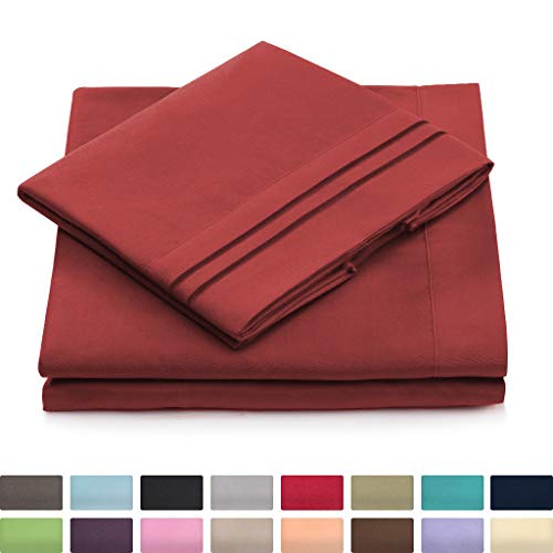 Product Cover Cosy House Collection Queen Size Bed Sheets - Burgundy Luxury Sheet Set - Deep Pocket - Super Soft Hotel Bedding - Hypoallergenic - Wrinkle & Stain Resistant - Dark Red Queen Sheets - 4 Piece