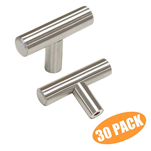 Product Cover (30 Pack) Probrico Euro Bar Cabinet Knobs Satin Nickel Kitchen Cabinet Knobs Stainless Steel Furniture Cabinet Hardware Drawer Dresser Handles Pulls-2 inch Overall Length