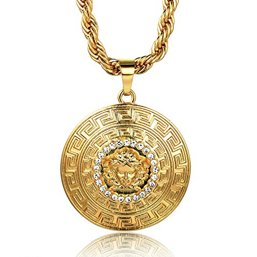 Product Cover Halukakah ● MEDUSA ● Men's 18k Real Gold Plated 3D Medusa Pendant Necklace with FREE Rope Chain 30
