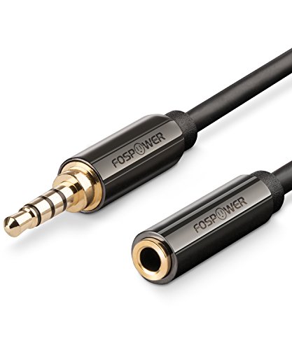 Product Cover FosPower (4 Inch) 3.5mm Male to 3.5mm Female Auxiliary 4-Conductor TRRS Stereo Audio Extension Cable [24K Gold Plated Connectors] for Nintendo Switch, Apple, Samsung, Motorola, HTC, Nokia, LG, Sony