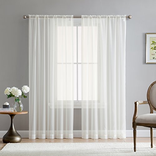 Product Cover HLC.ME Ivory Sheer Voile Window Treatment Rod Pocket Curtain Panels for Bedroom and Living Room (54 x 84 inches Long, Set of 2)