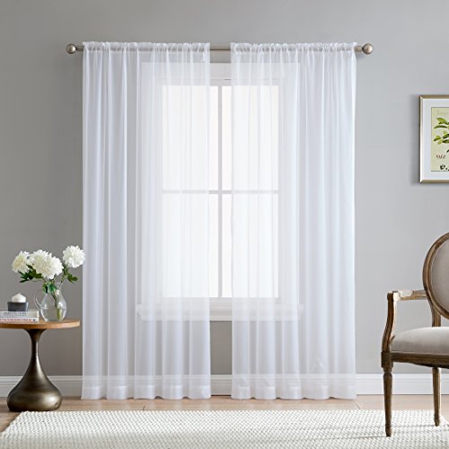 Product Cover HLC.ME White Sheer Voile Window Treatment Rod Pocket Curtain Panels for Kitchen, Bedroom and Living Room (54 x 84 inches Long, Set of 2)