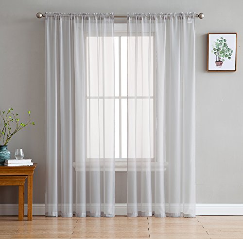 Product Cover HLC.ME Silver Grey Sheer Voile Window Treatment Rod Pocket Curtain Panels for Bedroom and Living Room (54 x 84 inches Long, Set of 2)