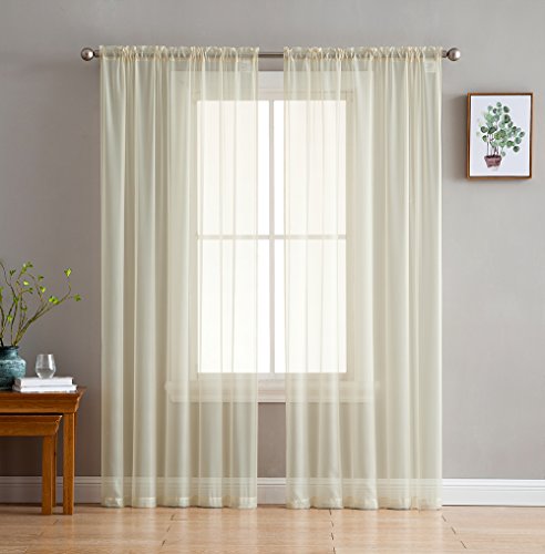 Product Cover HLC.ME Beige Sheer Voile Window Treatment Rod Pocket Curtain Panels for Bedroom and Living Room (54 x 84 inches Long, Set of 2)