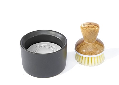 Product Cover Full Circle Bubble Up Ceramic Soap Dispenser & Bamboo Dish Brush, White/Gray