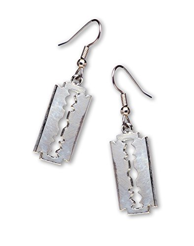 Product Cover Gothic Razor Blade Dangle Earrings Polished Silver Finish Pewter