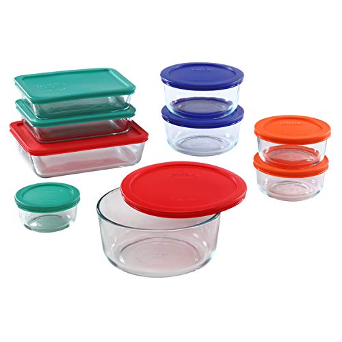 Product Cover Pyrex Meal Prep Simply Store Glass Rectangular and Round Food Container Set, 18-Piece, Multicolored