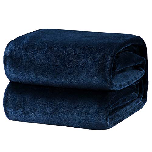 Product Cover Bedsure Flannel Fleece Luxury Blanket Navy Queen Size Lightweight Cozy Plush Microfiber Solid Blanket