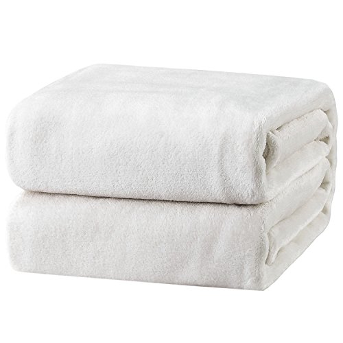 Product Cover Bedsure Flannel Fleece Luxury Blanket White Queen Size Lightweight Cozy Plush Microfiber Solid Blanket