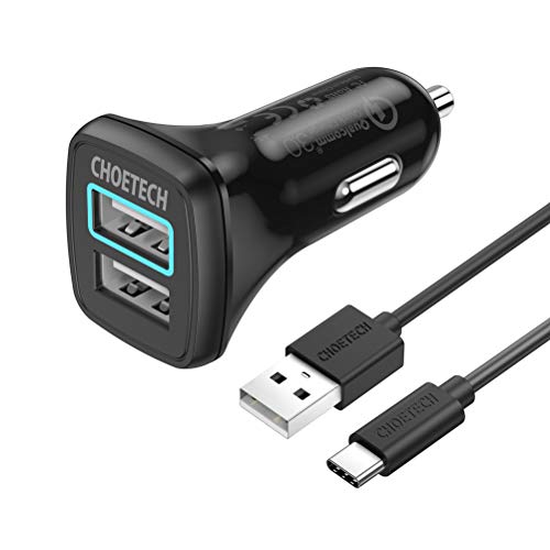 Product Cover CHOETECH USB C Car Charger, 30W Dual USB Car Charger (QC3.0)Compatible with iPhone 11/11 Pro/11 Pro Max/XS/XS Max/X/XR/8, Quick Charge 3.0 with USB C Cable Compatible with Galaxy Note 10/S10/S9/S8/LG