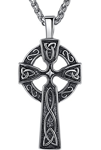 Product Cover Aoiy Men's Stainless Steel Large Celtic Cross Irish Knot Pendant Necklace, 24