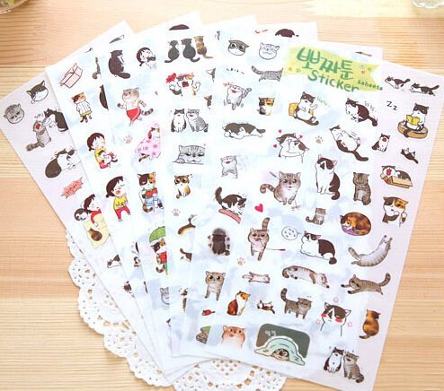 Product Cover Schoolsupplies 6 Sheets Super Cute Cat Stickers for DIY Albums Diary Decoration Cartoon Scrapbooking Kawaii School Office Stationery