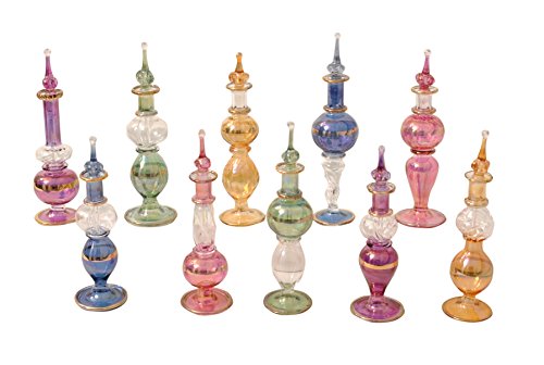 Product Cover CraftsOfEgypt Egyptian Perfume Bottles Set of 10 Hand Blown Decorative Pyrex Glass Vials Height 4 Inch (12 cm)