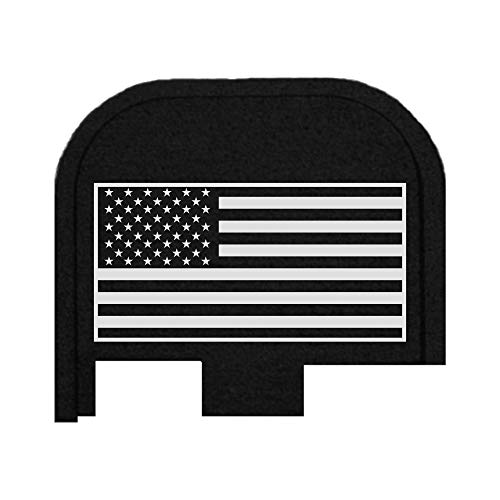 Product Cover BASTION Laser Engraved Back Plate for Glock G43, G43X and G48 9mm ONLY | Hard Coat Anodized Black T6 Machined Aluminum Slide Rear Cover Plate (USA Flag)