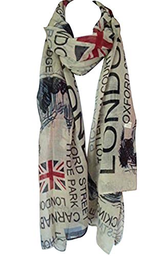 Product Cover Tiny Susie Union Jack Scarf London Souvenir Gift Soft and Oversize Fashion Scarf (Beige1)