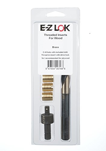 Product Cover E-Z LOK 400-008 Threaded Inserts for Wood, Installation Kit, Brass, Includes 8-32 Knife Thread Inserts (10), Drill, Installation Tool