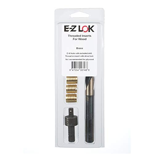 Product Cover E-Z LOK 400-3 Threaded Inserts for Wood, Installation Kit, Brass, Includes 10-24 Knife Thread Inserts (6), Drill, Installation Tool