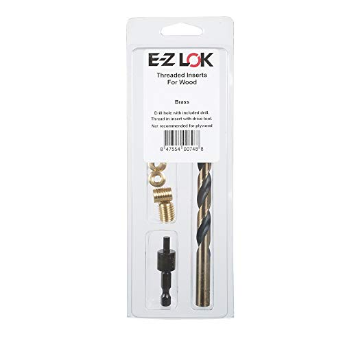 Product Cover E-Z LOK 400-4 Threaded Inserts for Wood, Installation Kit, Brass, Includes 1/4-20 Knife Thread Inserts (5), Drill, Installation Tool