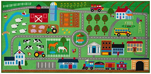 Product Cover Wildkin Kids Farm Land Educational Play Rug for Boys and Girls, Measures 80x39 Inches, Durable Nylon Material, Features Skid-Proof Backing and Serged Borders, Perfect for Playrooms and Classrooms
