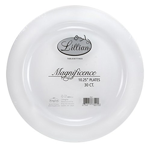 Product Cover Premium Quality Heavyweight Plastic Plates China Like. Wedding and Party Dinnerware Plastic Plates 10.25 inch, White Pearl  - Value Pack 30 Count