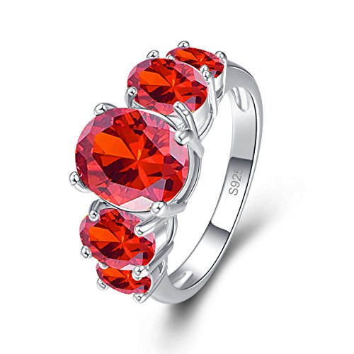 Product Cover Psiroy 925 Sterling Silver Created Garnet Filled 5 Stone Engagement Ring Band Size 8