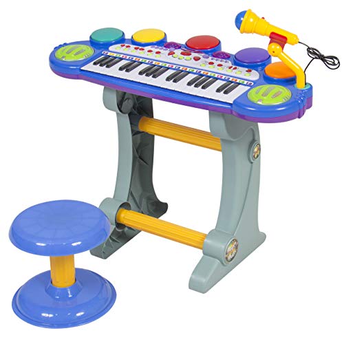 Product Cover Best Choice Products 37-Key Kids Electronic Musical Instrument Piano Toy Keyboard w/ Record and Playback, Microphone, Synthesizer, Stool - Blue