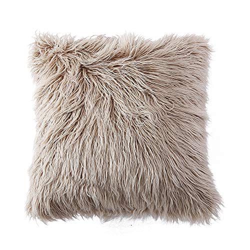 Product Cover OJIA Deluxe Home Decorative Super Soft Plush Mongolian Faux Fur Throw Pillow Cover Cushion Case (20 x 20 Inch, Light Coffee)