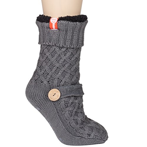 Product Cover Womens Sweater Design Super Thick Comfy Non-Skid Slipper Socks (Charcoal Grey)