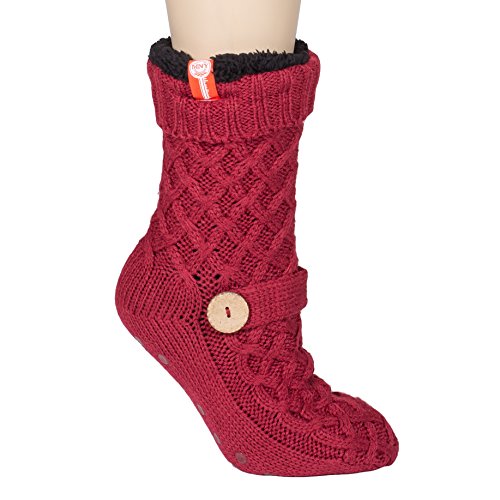 Product Cover Womens Sweater Design Super Thick Comfy Non-Skid Slipper Socks (Burgundy Red)