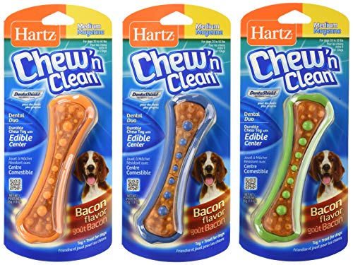 Product Cover Hartz Chew N' Clean Assorted Colors Dental Duo Toy and Edible Dog Chew (Medium/Small (Set of 3))