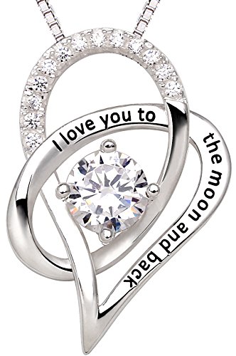 Product Cover ALOV Jewelry Sterling Silver I Love You to The Moon and Back Love Heart Cubic Zirconia Pendant Necklace
