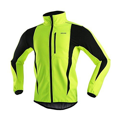 Product Cover ARSUXEO Winter Warm UP Thermal Softshell Cycling Jacket Windproof Waterproof Bicycle MTB Mountain Bike Clothes 15-K Green Size X-Large