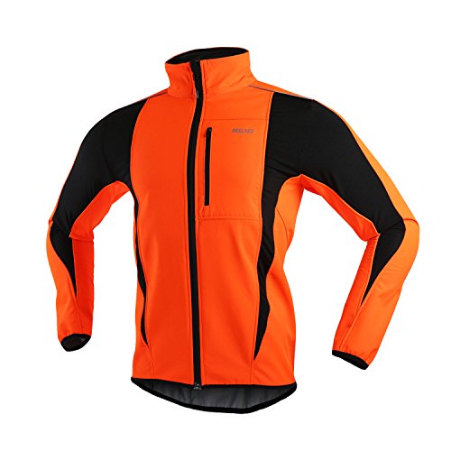 Product Cover ARSUXEO Winter Warm UP Thermal Softshell Cycling Jacket Windproof Waterproof Bicycle MTB Mountain Bike Clothes 15-K Orange Size X-Large