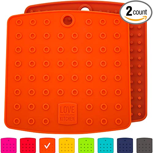 Product Cover Premium Silicone Trivet & Pot Holders. Our Silicone Hot Pads Work as Jar Opener Gripper Pad, Large Coasters & Spoon Rest. Trivets are Heat Resistant to 442 F & Flexible (7x7 in, Orange,1 Pair)
