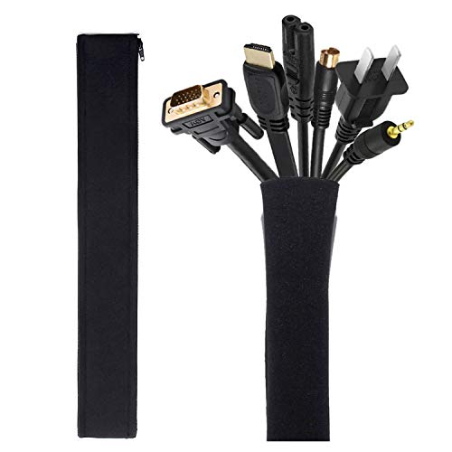 Product Cover Cable Management Sleeve, JOTO Cord Management System for TV/Computer/Home Entertainment, 40 inch Flexible Cable Sleeve Wrap Cover Organizer, 2 Piece - Black
