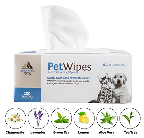 Product Cover Professional Pet Grooming Wipes for Dogs and Cats, 100 Count, 100% Natural & Organic Extracts, Extra Thick Cloths, Ultra Soft, Extra Large, Hypoallergenic, Cruelty Free & Vegan - Park City Pets