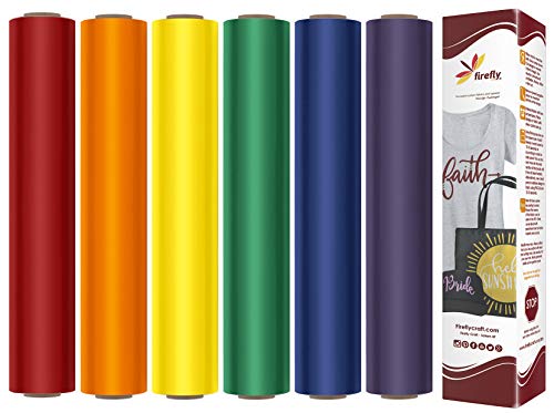 Product Cover Firefly Craft Heat Transfer Vinyl Bundle | Rainbow HTV Vinyl Bundle Iron On Vinyl for Cricut and Silhouette | Pack of 6 Rolls - Including Best Selling Red HTV - 12