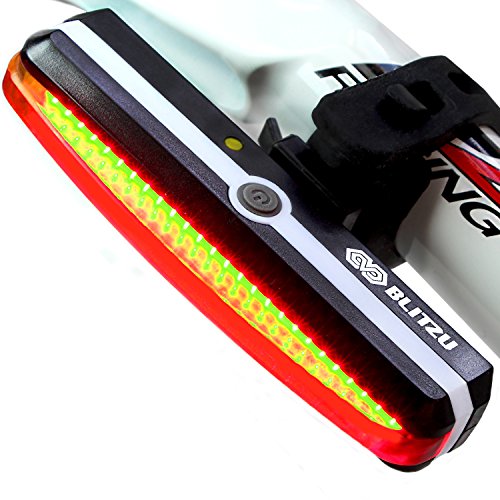 Product Cover Ultra Bright Bike Light Blitzu Cyborg 168T USB Rechargeable Bicycle Tail Light. Red High Intensity Rear LED Accessories Fits On Any Road Bikes, Helmets. Easy To Install for Cycling Safety Flashlight
