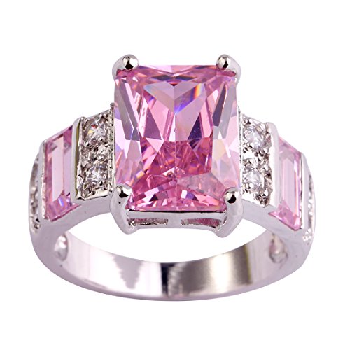 Product Cover Psiroy 925 Sterling Silver Created Pink Topaz Filled Wide Band Engagement Ring Size 7