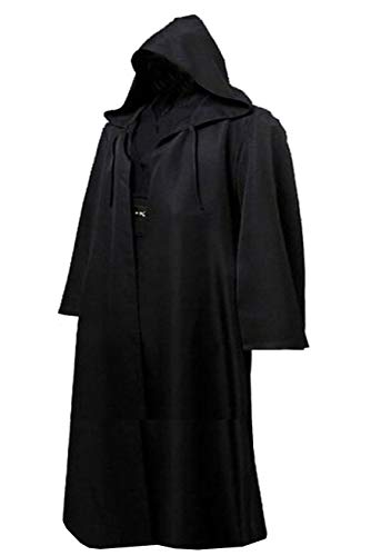 Product Cover Men TUNIC Hooded Robe Cloak Knight Fancy Cool Cosplay Costume, M, Black