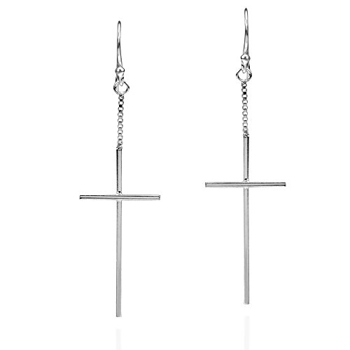 Product Cover Simple Christian Cross Drop .925 Sterling Silver Dangle Earrings