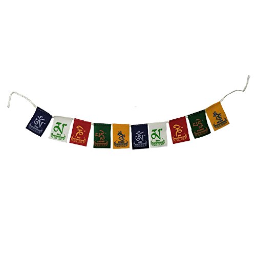 Product Cover Divya Mantra Tibetan Prayer Flags, Wind Outdoor Flags, Car Jewelry Decor Accessories Flag Decorations, Buddhist Items Om Mani Padme Hum Peace Sign Wall Flag, Hanging for Cycle/Bike 1.4 Ft -Multicolor