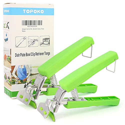 Product Cover TOPOKO Green Stainless Steel Retriever Tongs / Gripper Clip for Hot and Cold Plate, Bowl, Dish, Tray. Perfect Accessory for Retrieve from Instant Pot, Microwave, Oven, Pot. 2 Pack