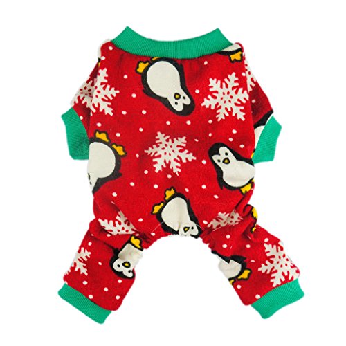 Product Cover Fitwarm Cute Penguin Xmas Pet Clothes for Dog Pajamas Soft Christmas PJS, Red, Medium
