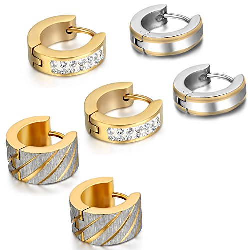 Product Cover Aroncent Stainless Steel Unique Small Hoop Earrings for Men 3 Pairs Huggie Earrings