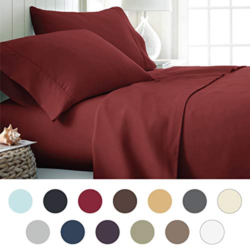 Product Cover ienjoy Home Hotel Collection Luxury Soft Brushed Bed Sheet Set, Hypoallergenic, Deep Pocket, King, Burgundy