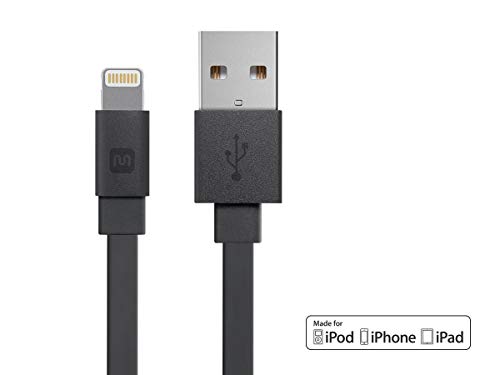 Product Cover Monoprice Apple MFi Certified Flat Lightning to USB Charge & Sync Cable - 3 Feet - Black Compatible with iPhone X, 8, 8 Plus, 7, 7 Plus, 6, 6 Plus, 5S, iPad Pro - Cabernet Series